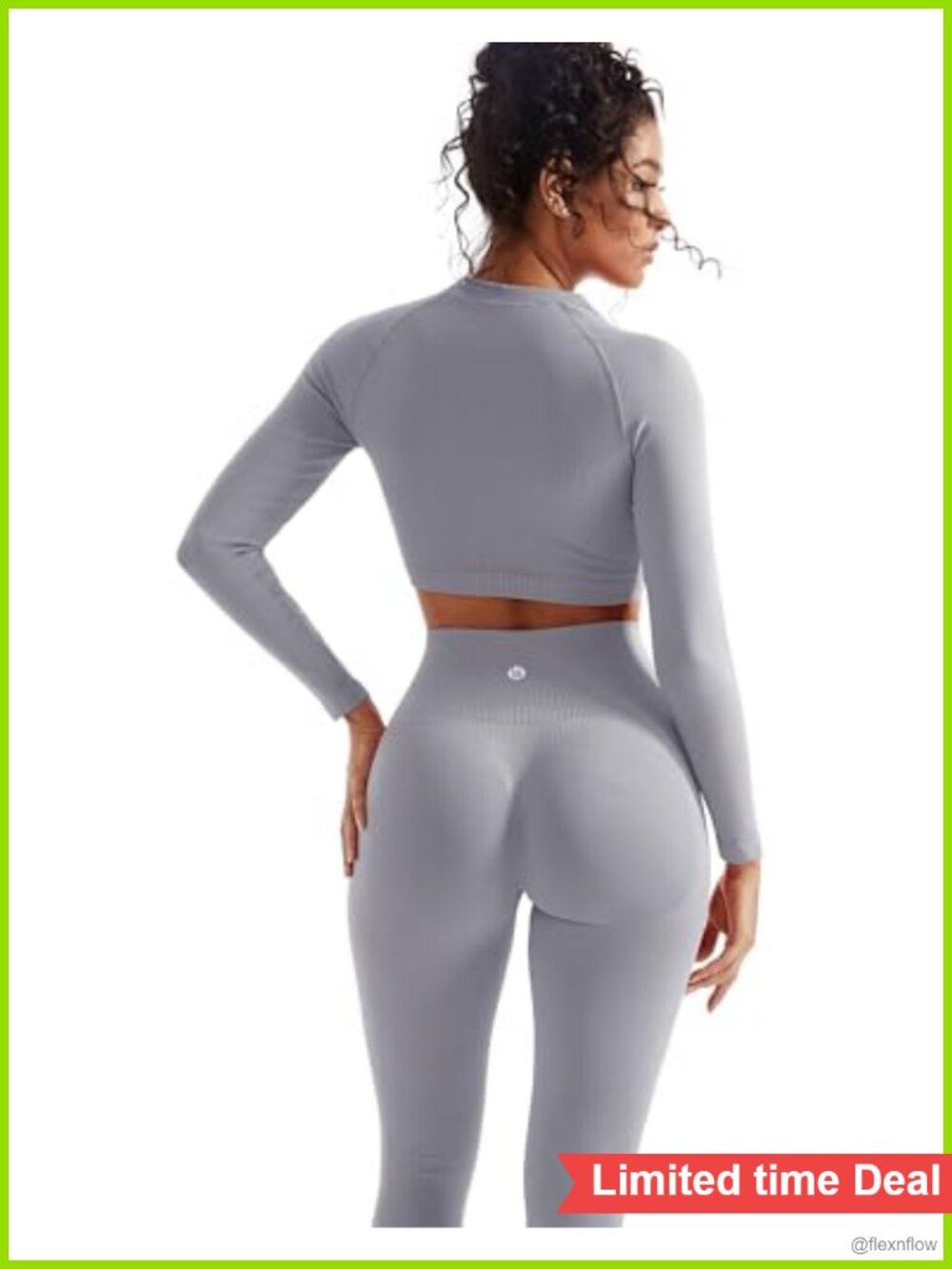 2 Piece Workout Sets Seamless Leggings Long Sleeve Crop Top Scrunch Butt Lifting